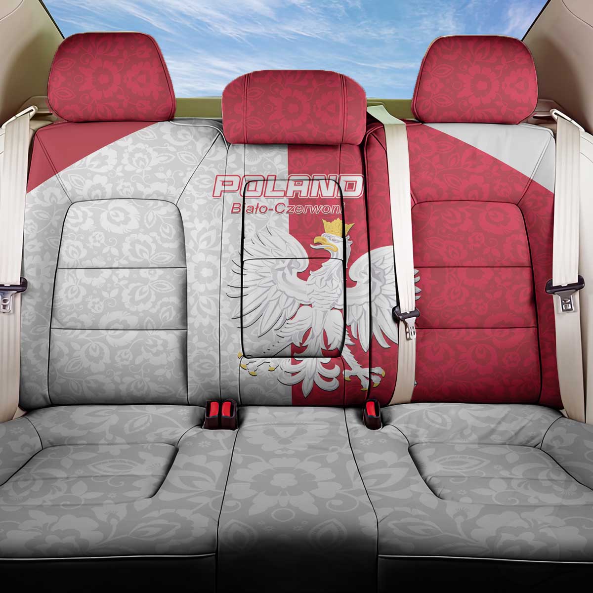 Poland Football Back Car Seat Cover White-Reds Floral Polish Pattern - Wonder Print Shop