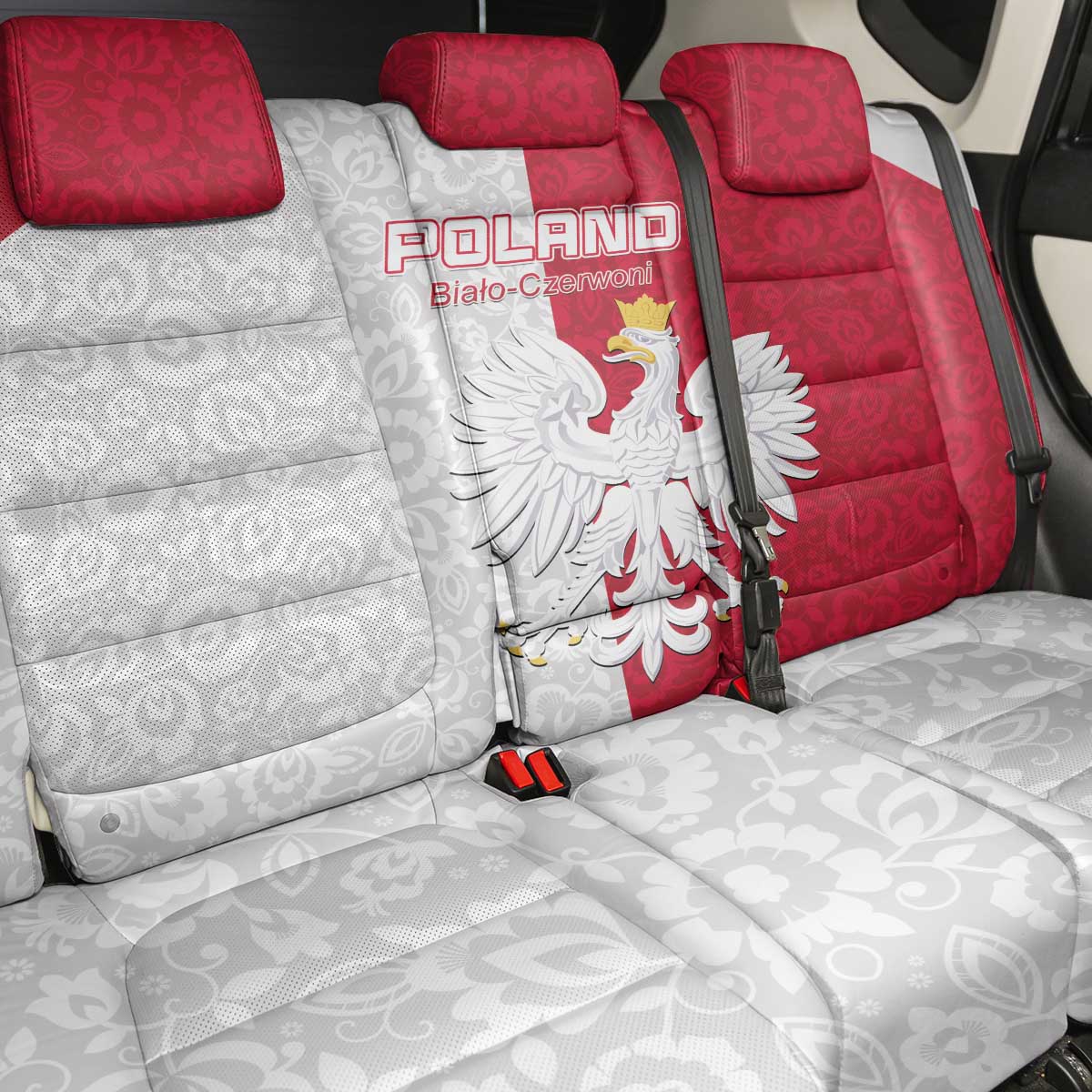 Poland Football Back Car Seat Cover White-Reds Floral Polish Pattern - Wonder Print Shop