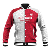 Custom Poland Football Baseball Jacket White-Reds Floral Polish Pattern - Wonder Print Shop
