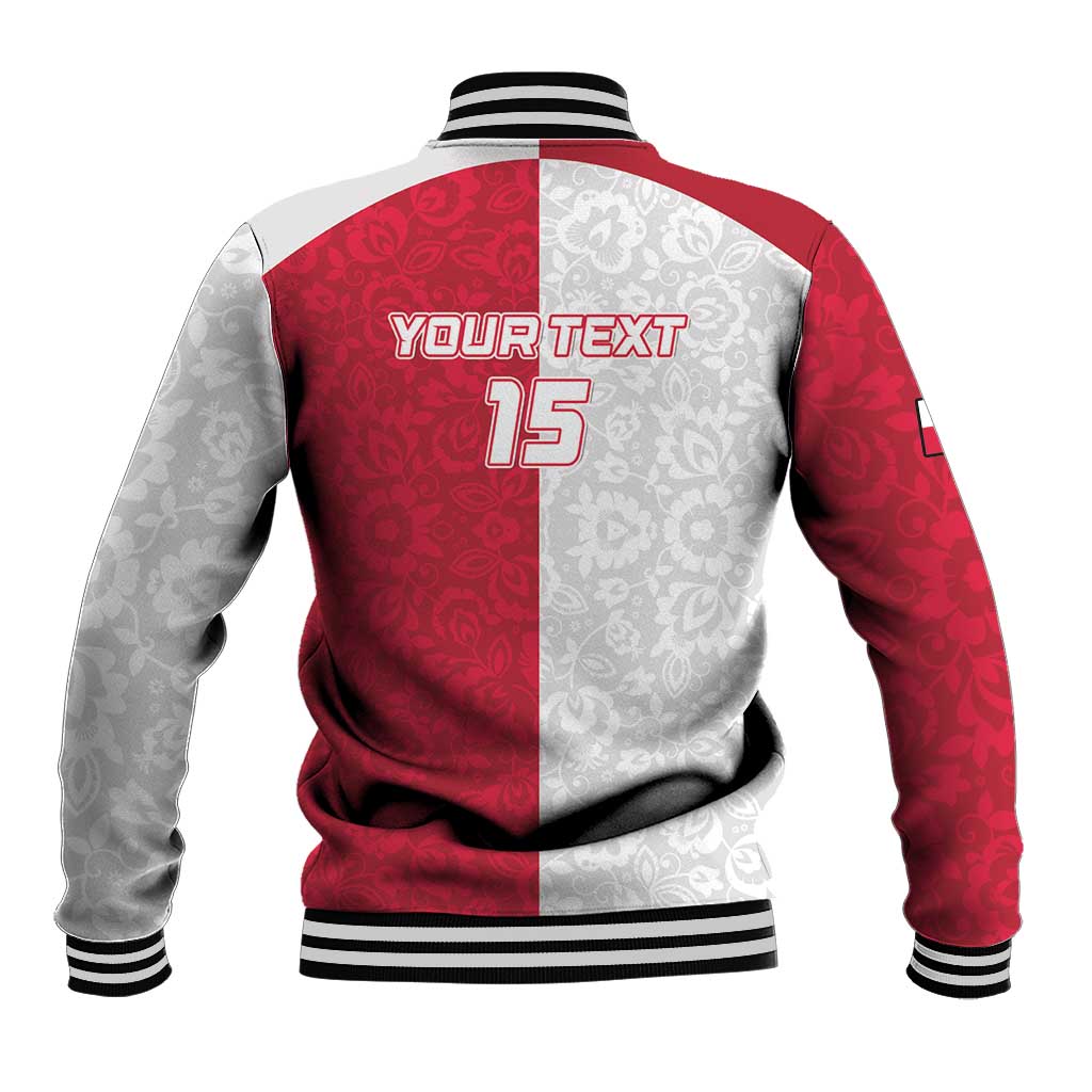 Custom Poland Football Baseball Jacket White-Reds Floral Polish Pattern - Wonder Print Shop