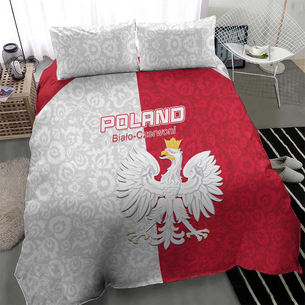 Poland Football Bedding Set White-Reds Floral Polish Pattern - Wonder Print Shop
