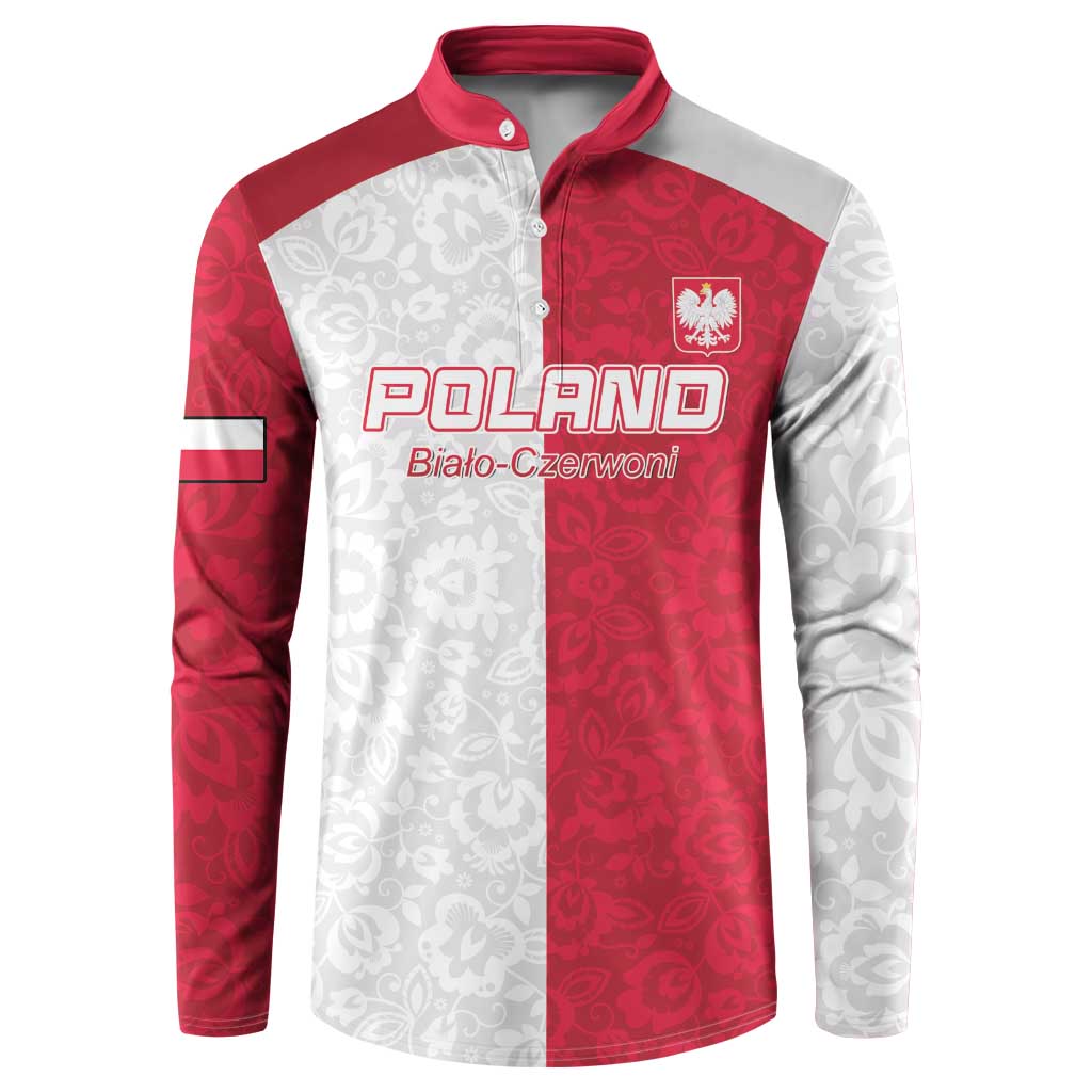 Custom Poland Football Button Sweatshirt White-Reds Floral Polish Pattern - Wonder Print Shop