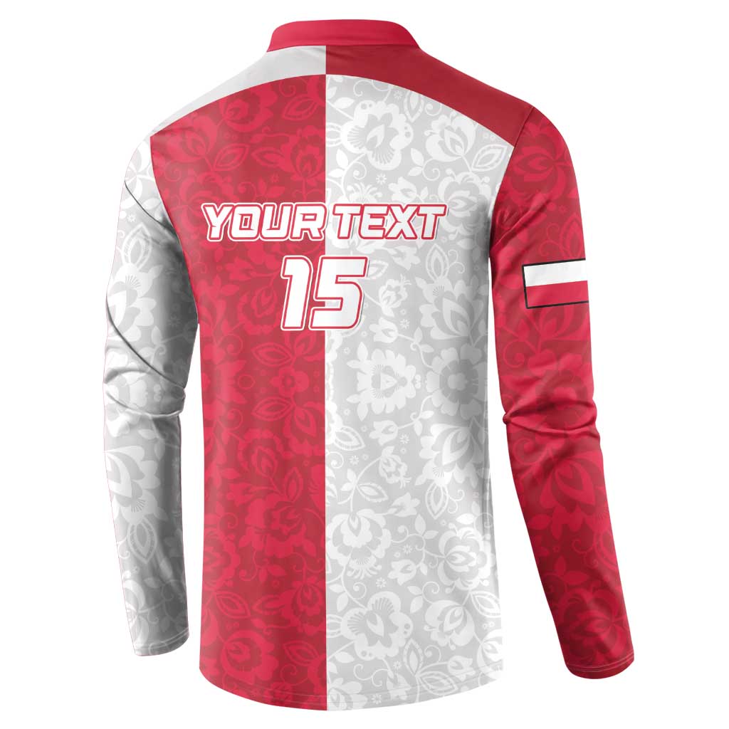 Custom Poland Football Button Sweatshirt White-Reds Floral Polish Pattern - Wonder Print Shop