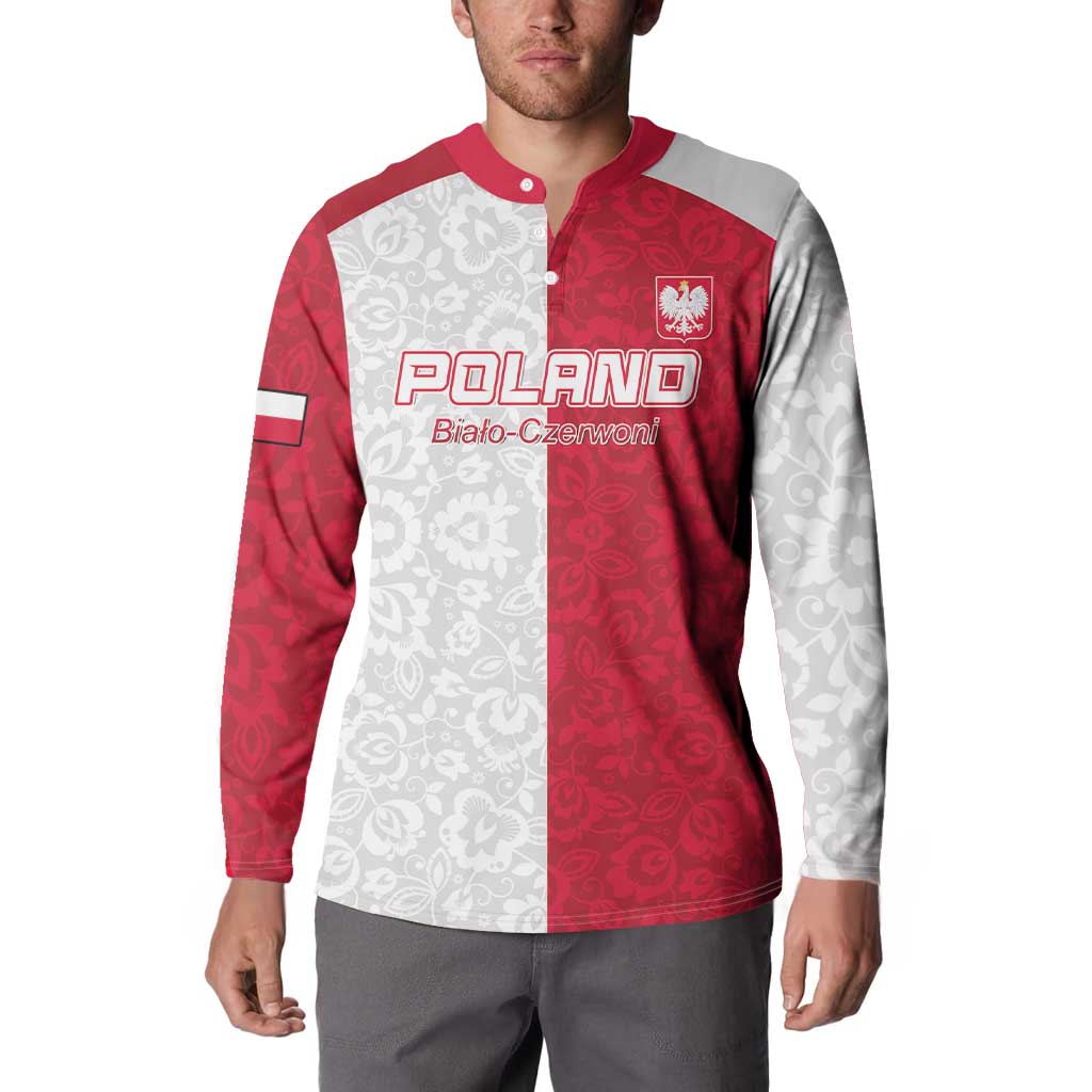 Custom Poland Football Button Sweatshirt White-Reds Floral Polish Pattern - Wonder Print Shop