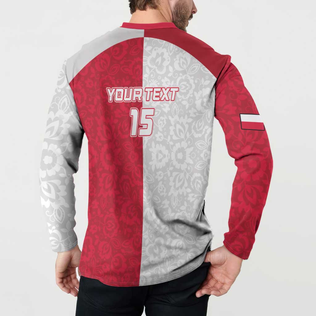 Custom Poland Football Button Sweatshirt White-Reds Floral Polish Pattern - Wonder Print Shop
