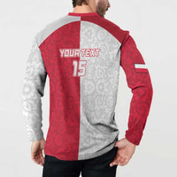 Custom Poland Football Button Sweatshirt White-Reds Floral Polish Pattern - Wonder Print Shop
