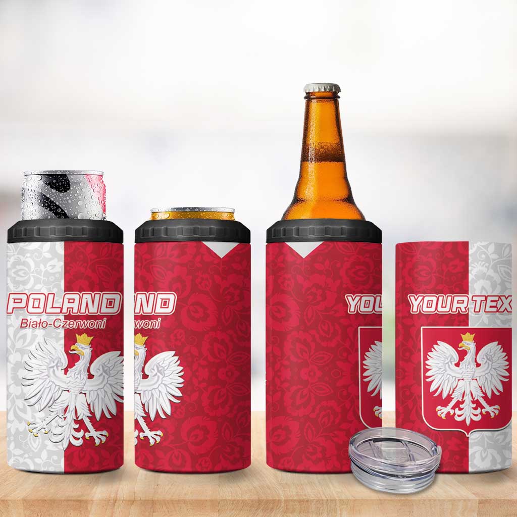 Custom Poland Football 4 in 1 Can Cooler Tumbler White-Reds Floral Polish Pattern - Wonder Print Shop
