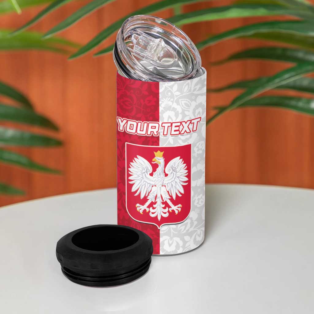 Custom Poland Football 4 in 1 Can Cooler Tumbler White-Reds Floral Polish Pattern - Wonder Print Shop