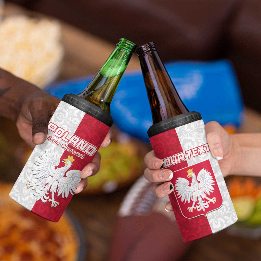 Custom Poland Football 4 in 1 Can Cooler Tumbler White-Reds Floral Polish Pattern - Wonder Print Shop