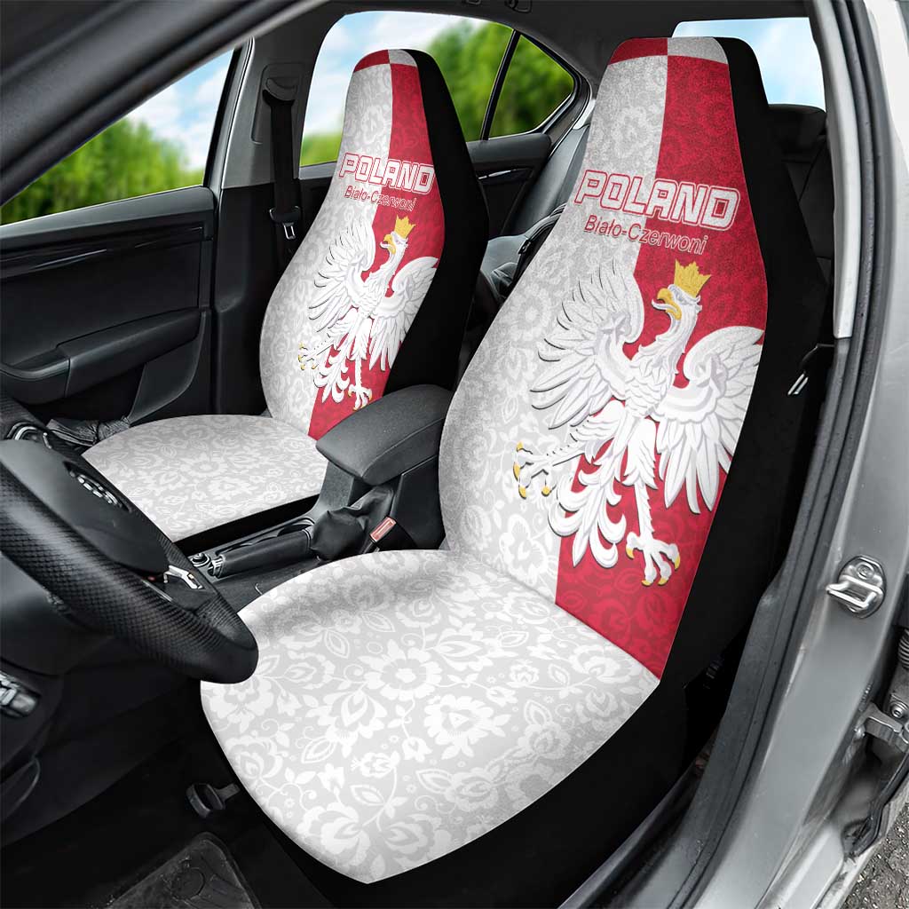 Poland Football Car Seat Cover White-Reds Floral Polish Pattern - Wonder Print Shop