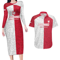 Custom Poland Football Couples Matching Long Sleeve Bodycon Dress and Hawaiian Shirt White-Reds Floral Polish Pattern - Wonder Print Shop