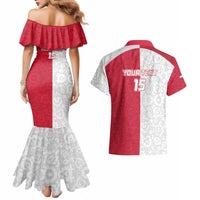 Custom Poland Football Couples Matching Mermaid Dress and Hawaiian Shirt White-Reds Floral Polish Pattern - Wonder Print Shop