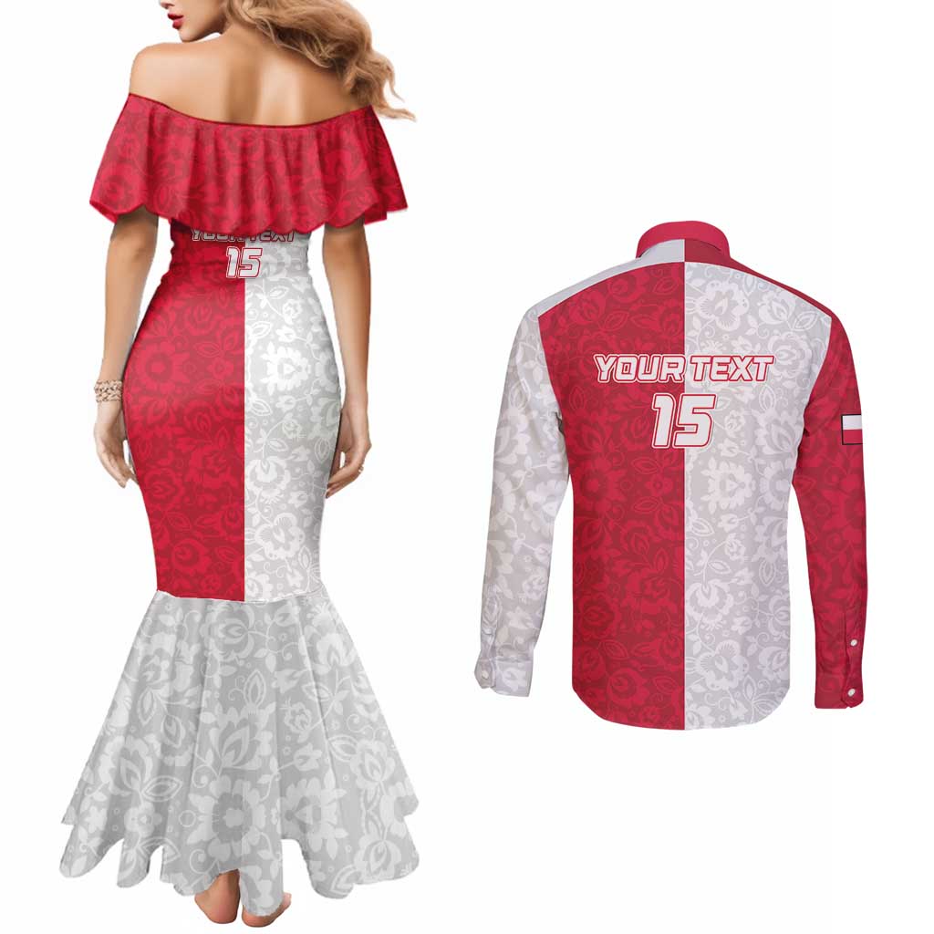 Custom Poland Football Couples Matching Mermaid Dress and Long Sleeve Button Shirt White-Reds Floral Polish Pattern - Wonder Print Shop