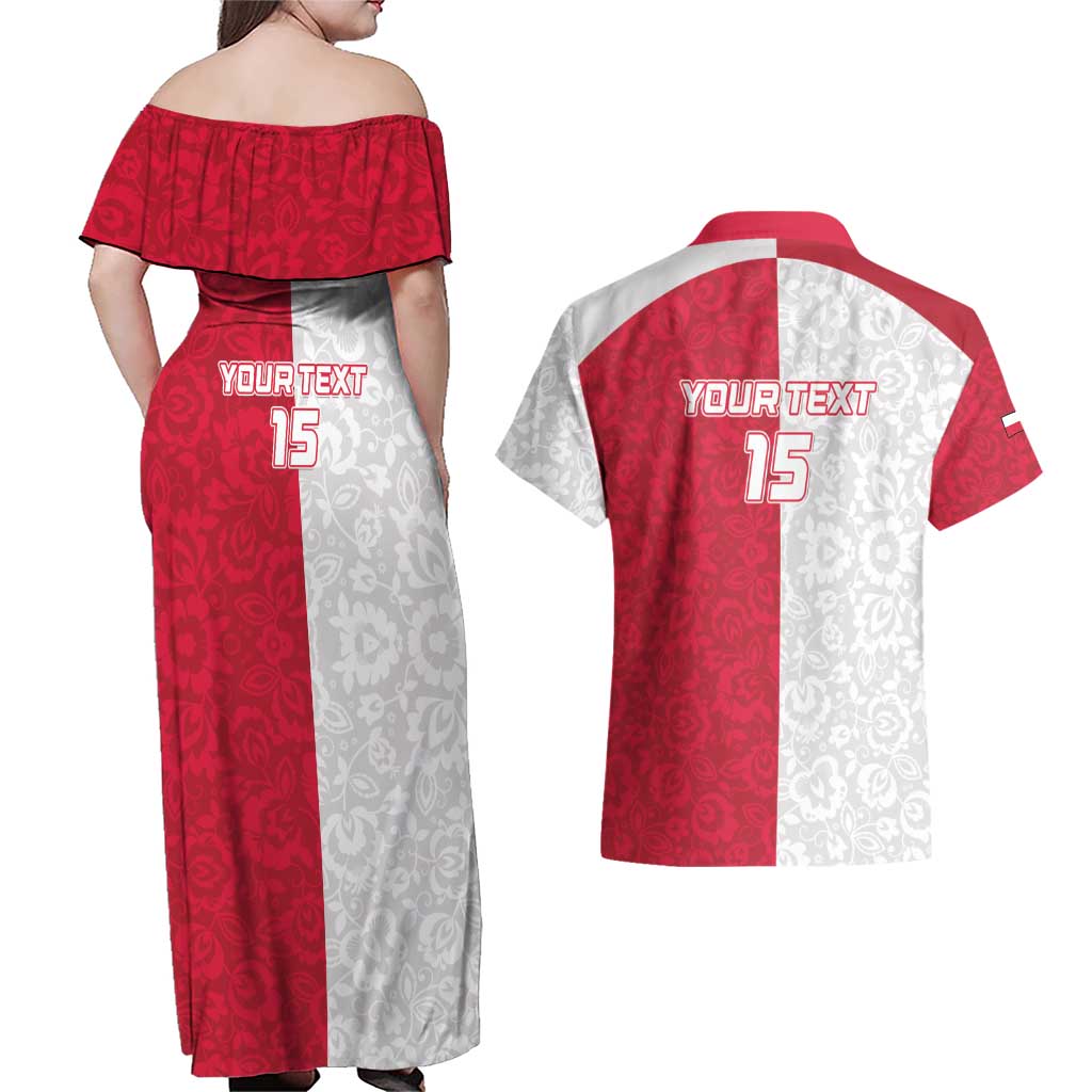 Custom Poland Football Couples Matching Off Shoulder Maxi Dress and Hawaiian Shirt White-Reds Floral Polish Pattern - Wonder Print Shop
