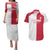 Custom Poland Football Couples Matching Puletasi and Hawaiian Shirt White-Reds Floral Polish Pattern - Wonder Print Shop