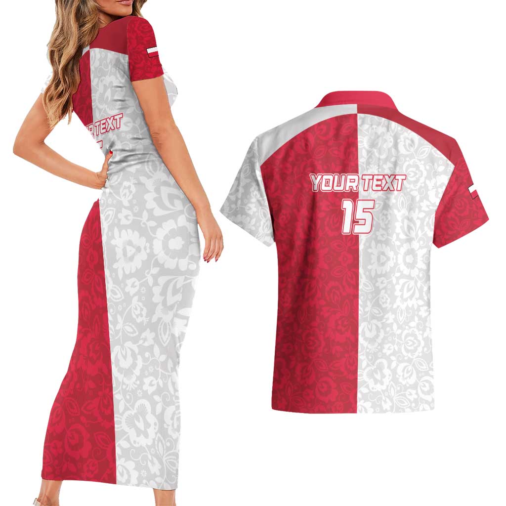 Custom Poland Football Couples Matching Short Sleeve Bodycon Dress and Hawaiian Shirt White-Reds Floral Polish Pattern - Wonder Print Shop