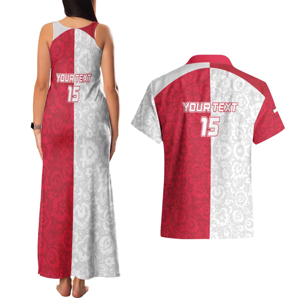 Custom Poland Football Couples Matching Tank Maxi Dress and Hawaiian Shirt White-Reds Floral Polish Pattern - Wonder Print Shop