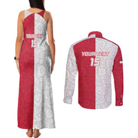 Custom Poland Football Couples Matching Tank Maxi Dress and Long Sleeve Button Shirt White-Reds Floral Polish Pattern - Wonder Print Shop