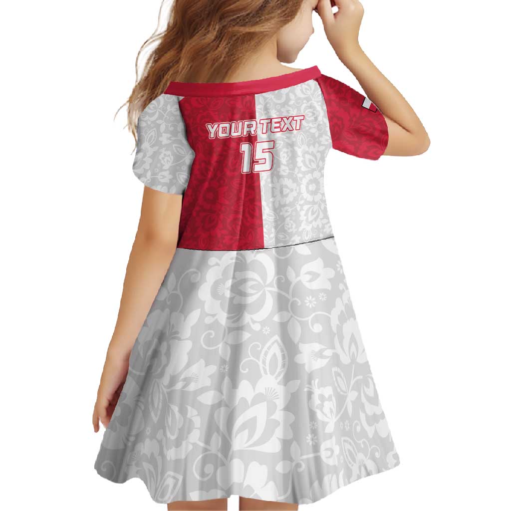 Custom Poland Football Family Matching Long Sleeve Bodycon Dress and Hawaiian Shirt White-Reds Floral Polish Pattern - Wonder Print Shop