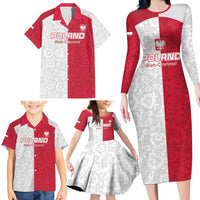 Custom Poland Football Family Matching Long Sleeve Bodycon Dress and Hawaiian Shirt White-Reds Floral Polish Pattern - Wonder Print Shop