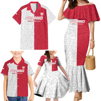 Custom Poland Football Family Matching Mermaid Dress and Hawaiian Shirt White-Reds Floral Polish Pattern - Wonder Print Shop