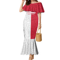 Custom Poland Football Family Matching Mermaid Dress and Hawaiian Shirt White-Reds Floral Polish Pattern - Wonder Print Shop