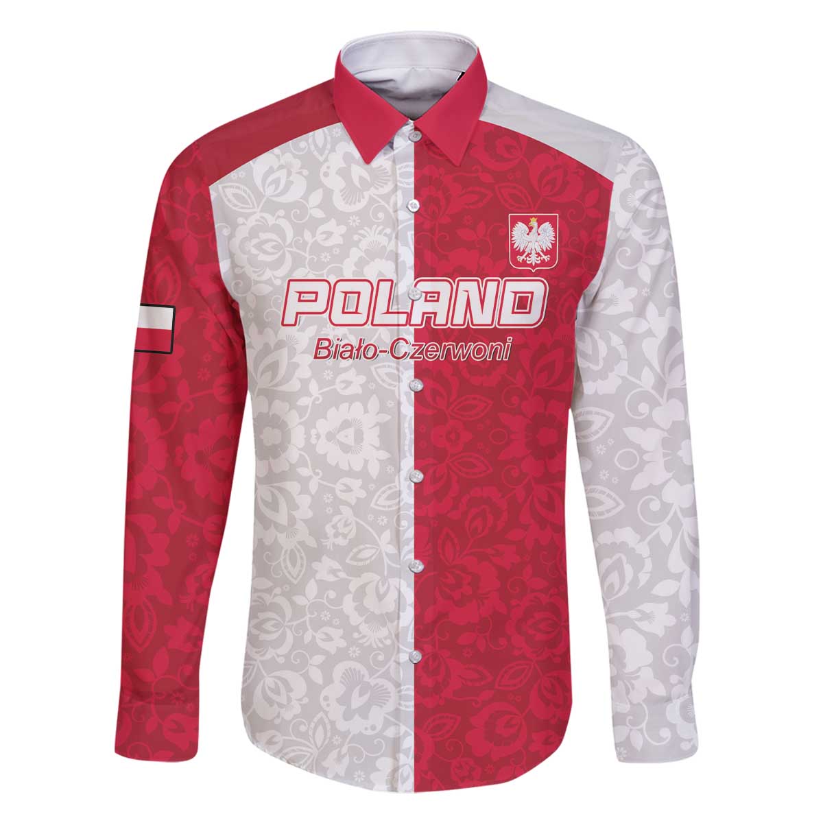 Custom Poland Football Family Matching Off The Shoulder Long Sleeve Dress and Hawaiian Shirt White-Reds Floral Polish Pattern - Wonder Print Shop
