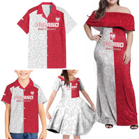Custom Poland Football Family Matching Off Shoulder Maxi Dress and Hawaiian Shirt White-Reds Floral Polish Pattern - Wonder Print Shop