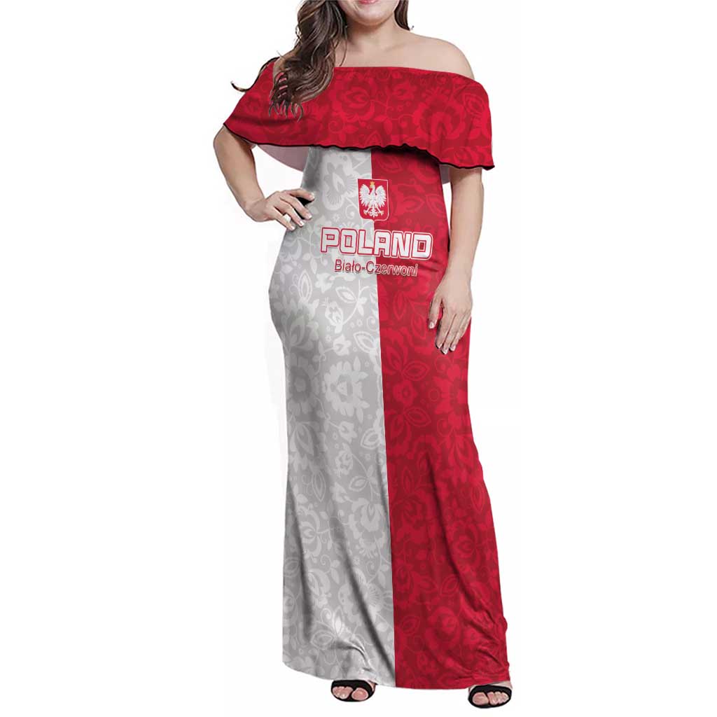 Custom Poland Football Family Matching Off Shoulder Maxi Dress and Hawaiian Shirt White-Reds Floral Polish Pattern - Wonder Print Shop
