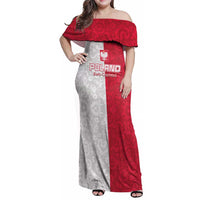 Custom Poland Football Family Matching Off Shoulder Maxi Dress and Hawaiian Shirt White-Reds Floral Polish Pattern - Wonder Print Shop