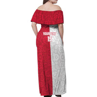 Custom Poland Football Family Matching Off Shoulder Maxi Dress and Hawaiian Shirt White-Reds Floral Polish Pattern - Wonder Print Shop