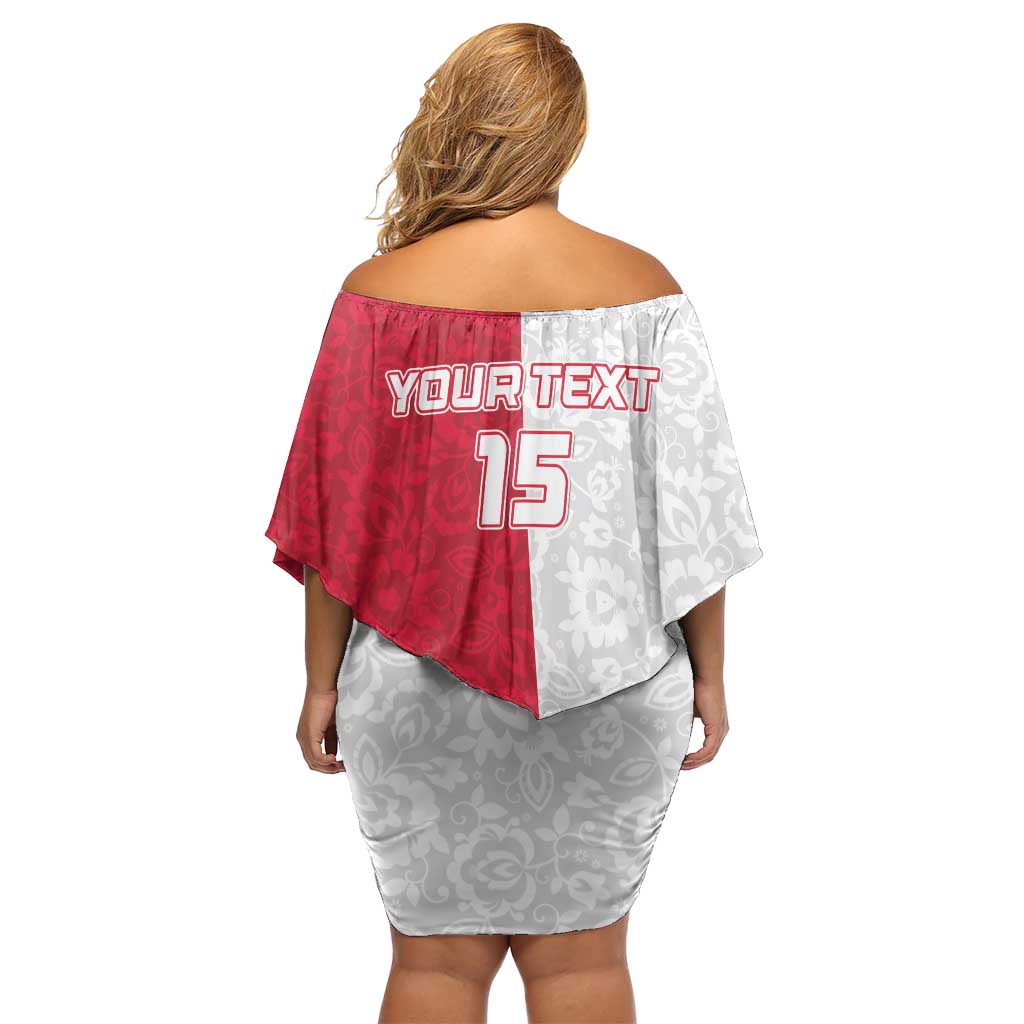Custom Poland Football Family Matching Off Shoulder Short Dress and Hawaiian Shirt White-Reds Floral Polish Pattern - Wonder Print Shop