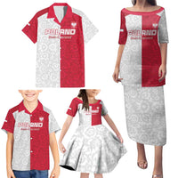 Custom Poland Football Family Matching Puletasi and Hawaiian Shirt White-Reds Floral Polish Pattern - Wonder Print Shop