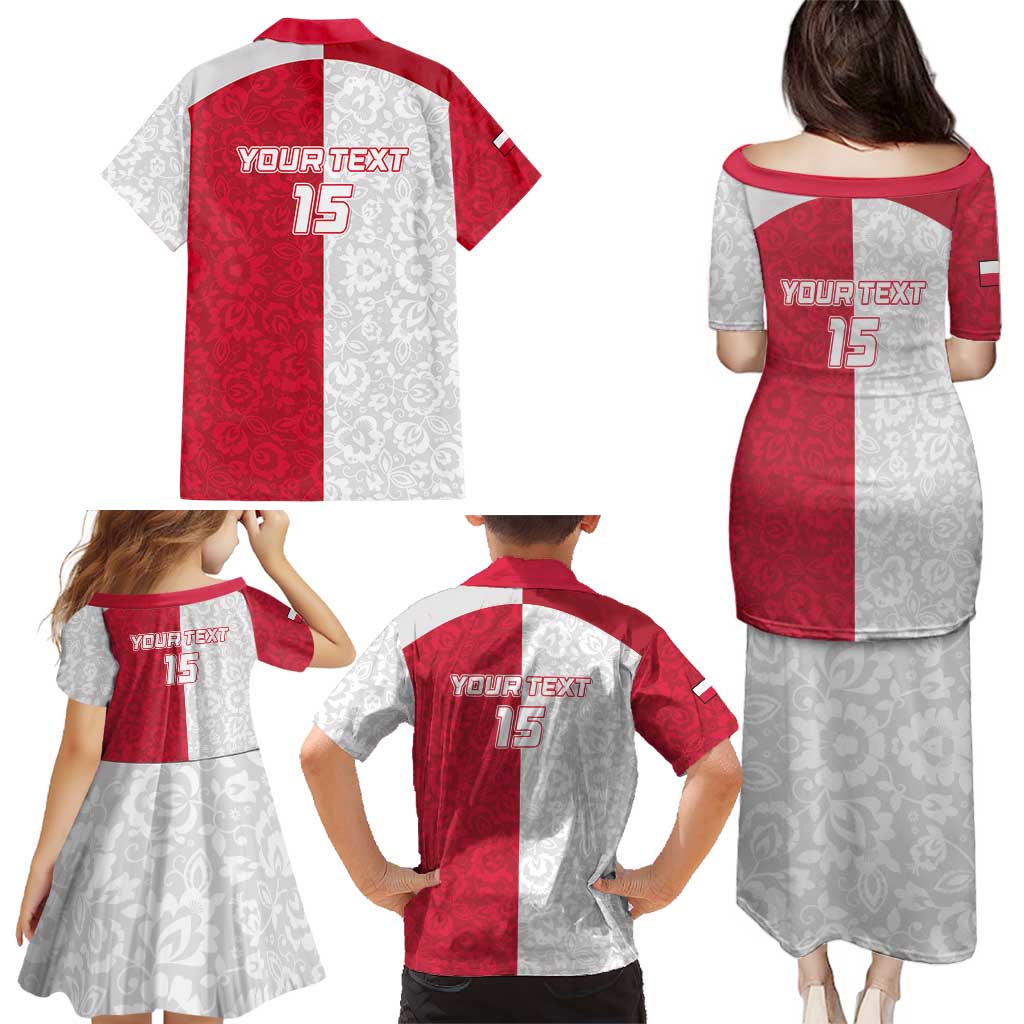 Custom Poland Football Family Matching Puletasi and Hawaiian Shirt White-Reds Floral Polish Pattern - Wonder Print Shop