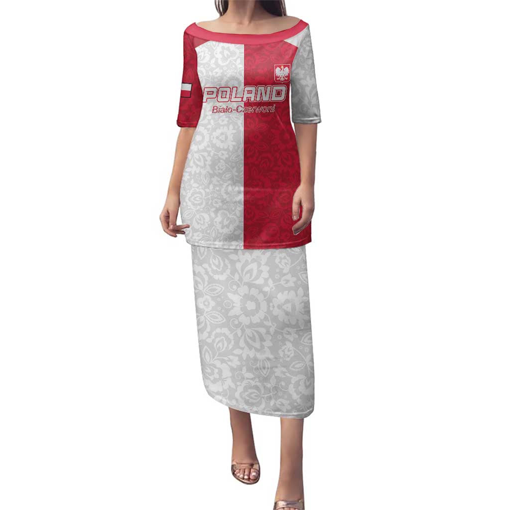 Custom Poland Football Family Matching Puletasi and Hawaiian Shirt White-Reds Floral Polish Pattern - Wonder Print Shop