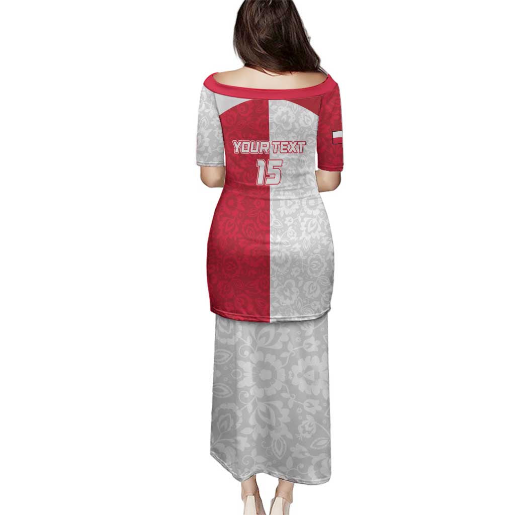 Custom Poland Football Family Matching Puletasi and Hawaiian Shirt White-Reds Floral Polish Pattern - Wonder Print Shop