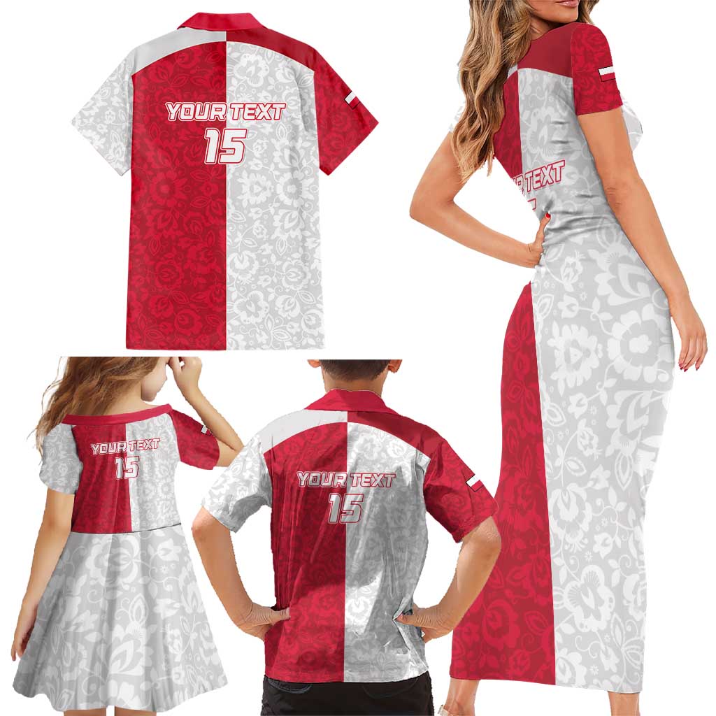 Custom Poland Football Family Matching Short Sleeve Bodycon Dress and Hawaiian Shirt White-Reds Floral Polish Pattern - Wonder Print Shop