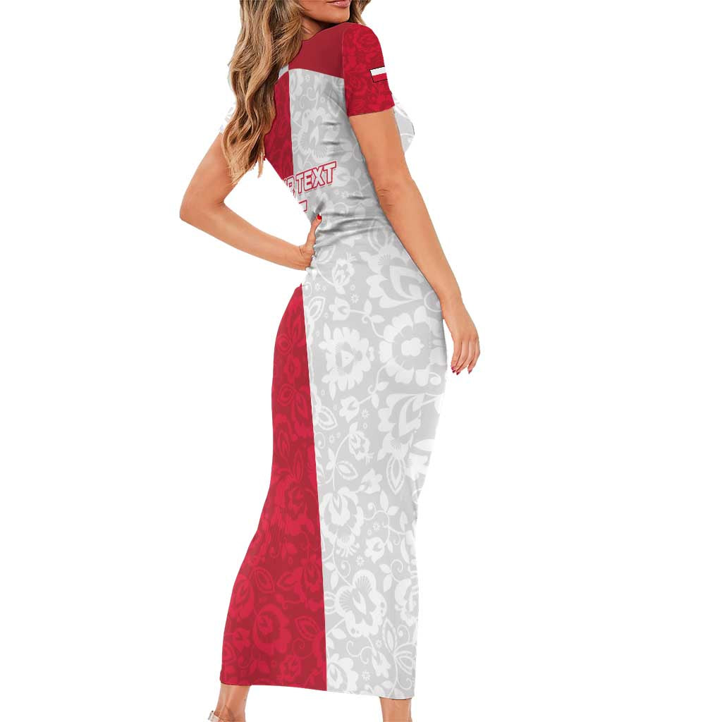 Custom Poland Football Family Matching Short Sleeve Bodycon Dress and Hawaiian Shirt White-Reds Floral Polish Pattern - Wonder Print Shop