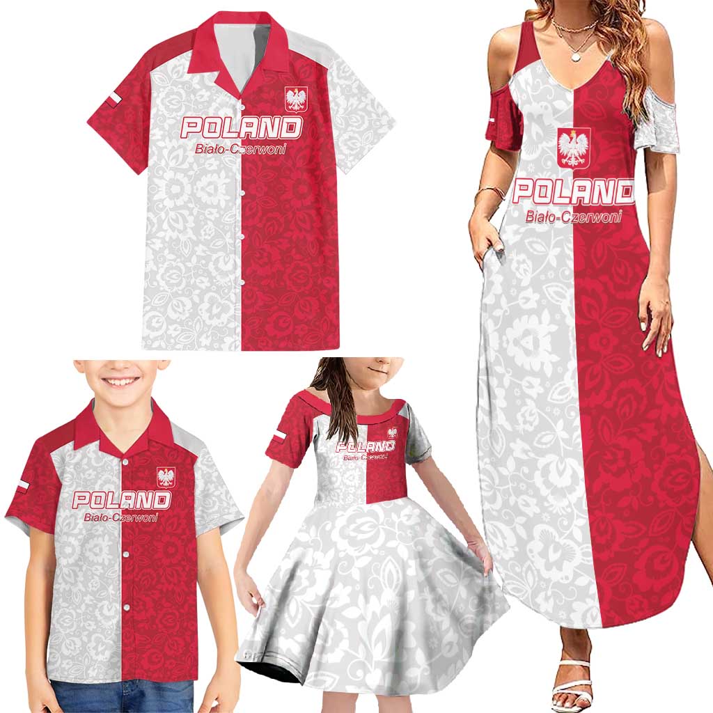 Custom Poland Football Family Matching Summer Maxi Dress and Hawaiian Shirt White-Reds Floral Polish Pattern - Wonder Print Shop