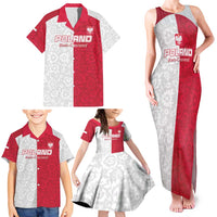 Custom Poland Football Family Matching Tank Maxi Dress and Hawaiian Shirt White-Reds Floral Polish Pattern - Wonder Print Shop