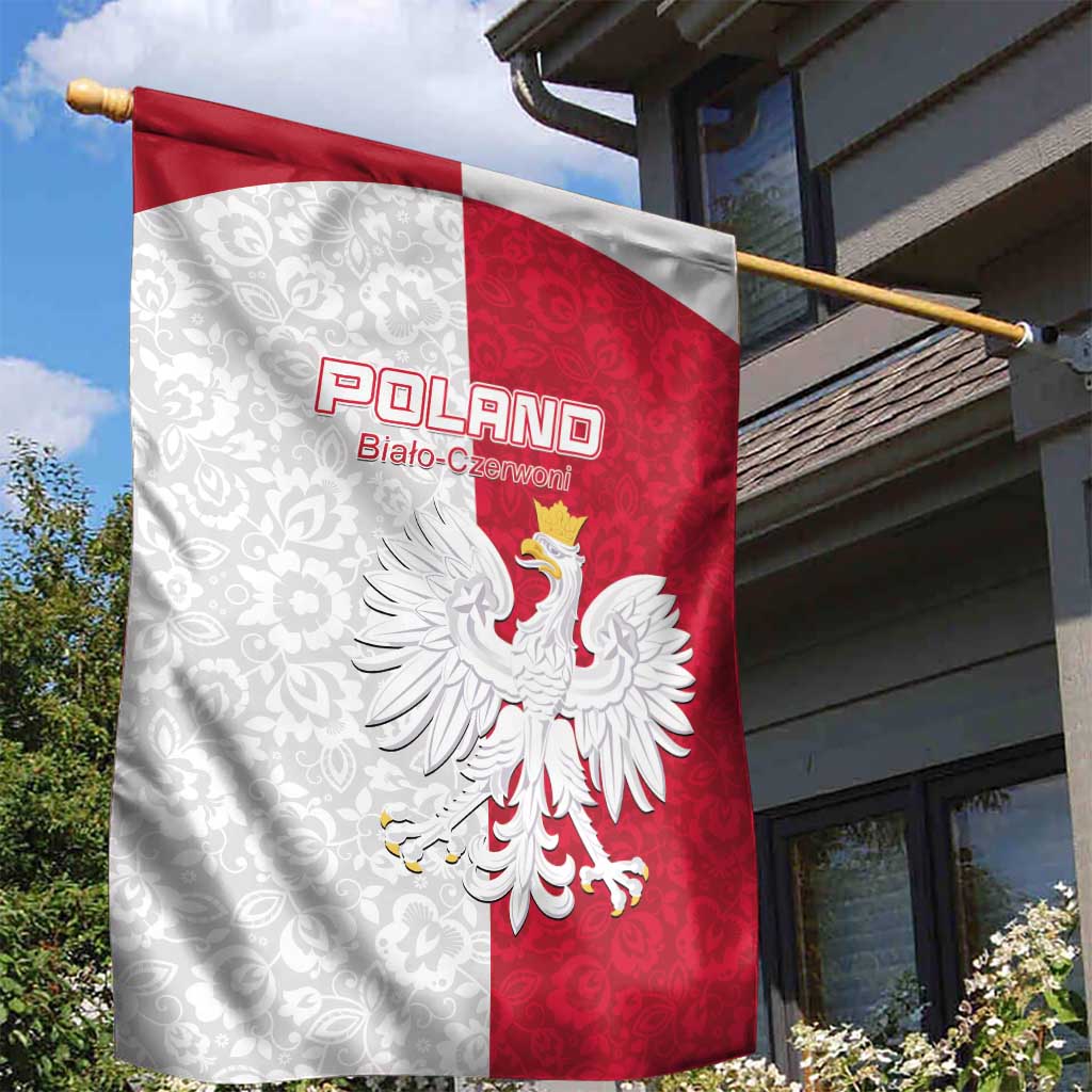 Poland Football Garden Flag White-Reds Floral Polish Pattern - Wonder Print Shop