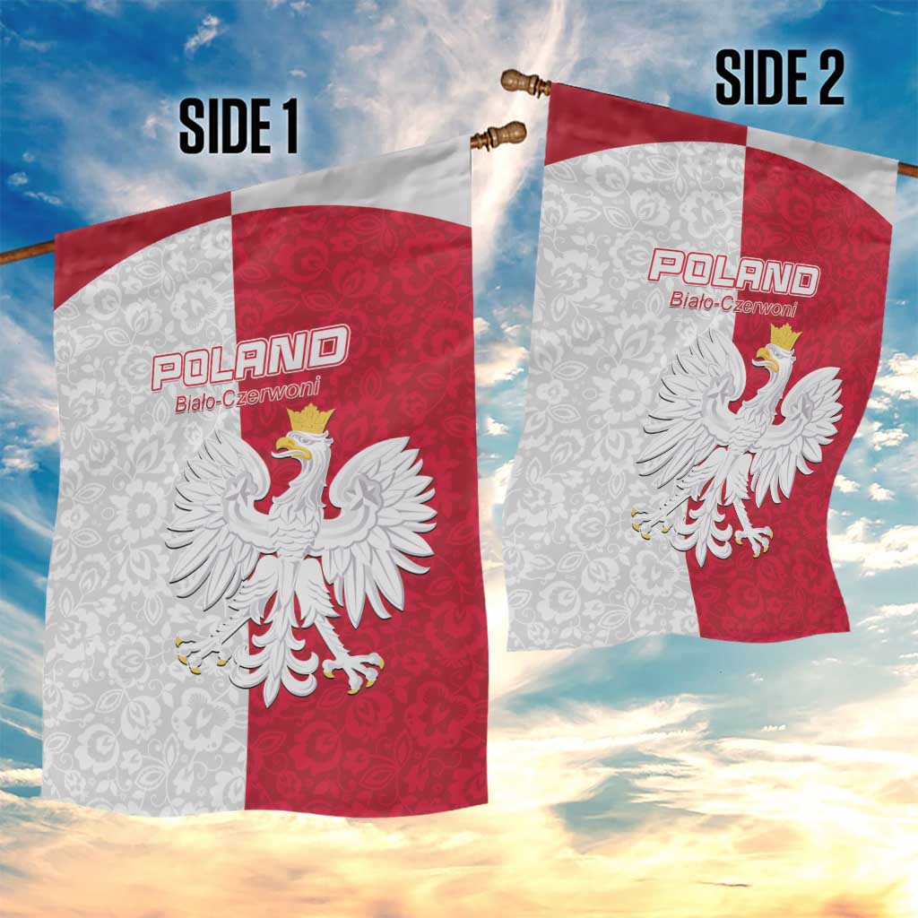 Poland Football Garden Flag White-Reds Floral Polish Pattern - Wonder Print Shop