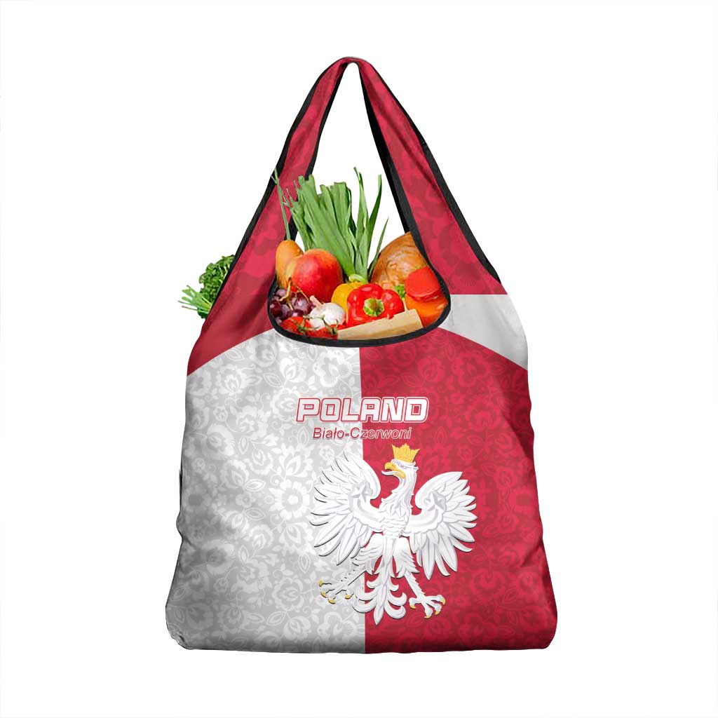Poland Football Grocery Bag White-Reds Floral Polish Pattern - Wonder Print Shop