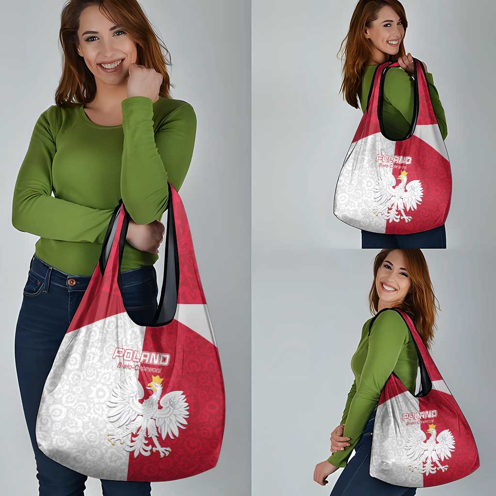 Poland Football Grocery Bag White-Reds Floral Polish Pattern - Wonder Print Shop