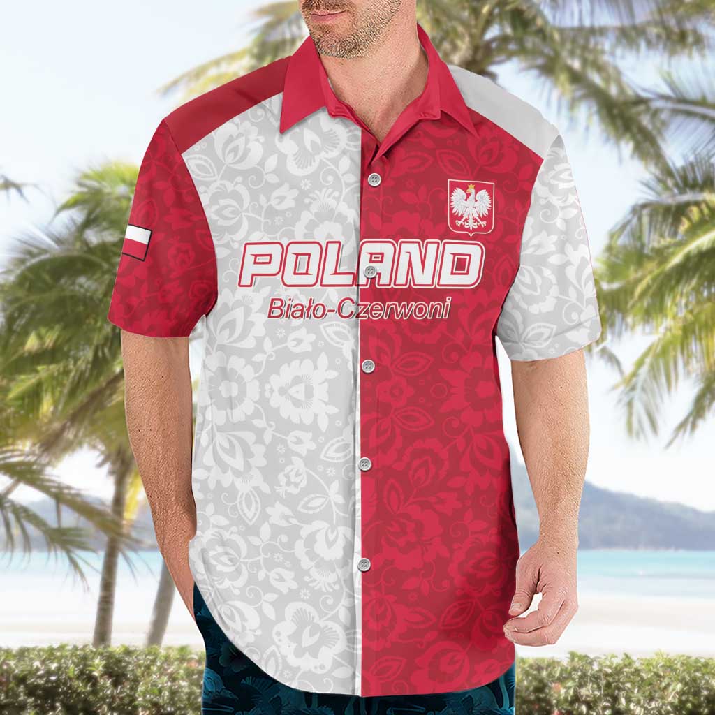 Custom Poland Football Hawaiian Shirt White-Reds Floral Polish Pattern - Wonder Print Shop