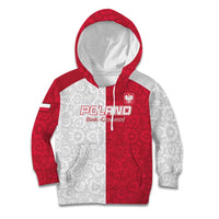 Custom Poland Football Kid Hoodie White-Reds Floral Polish Pattern - Wonder Print Shop