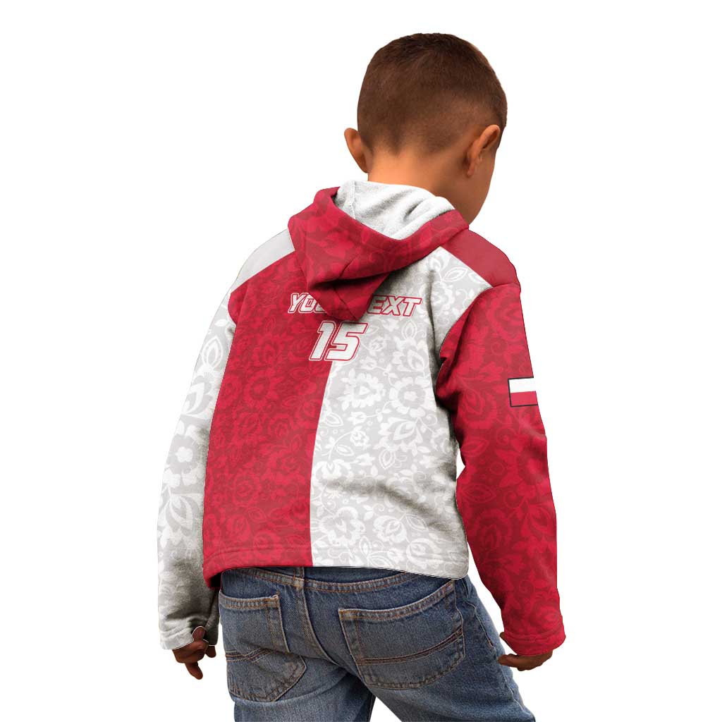 Custom Poland Football Kid Hoodie White-Reds Floral Polish Pattern - Wonder Print Shop