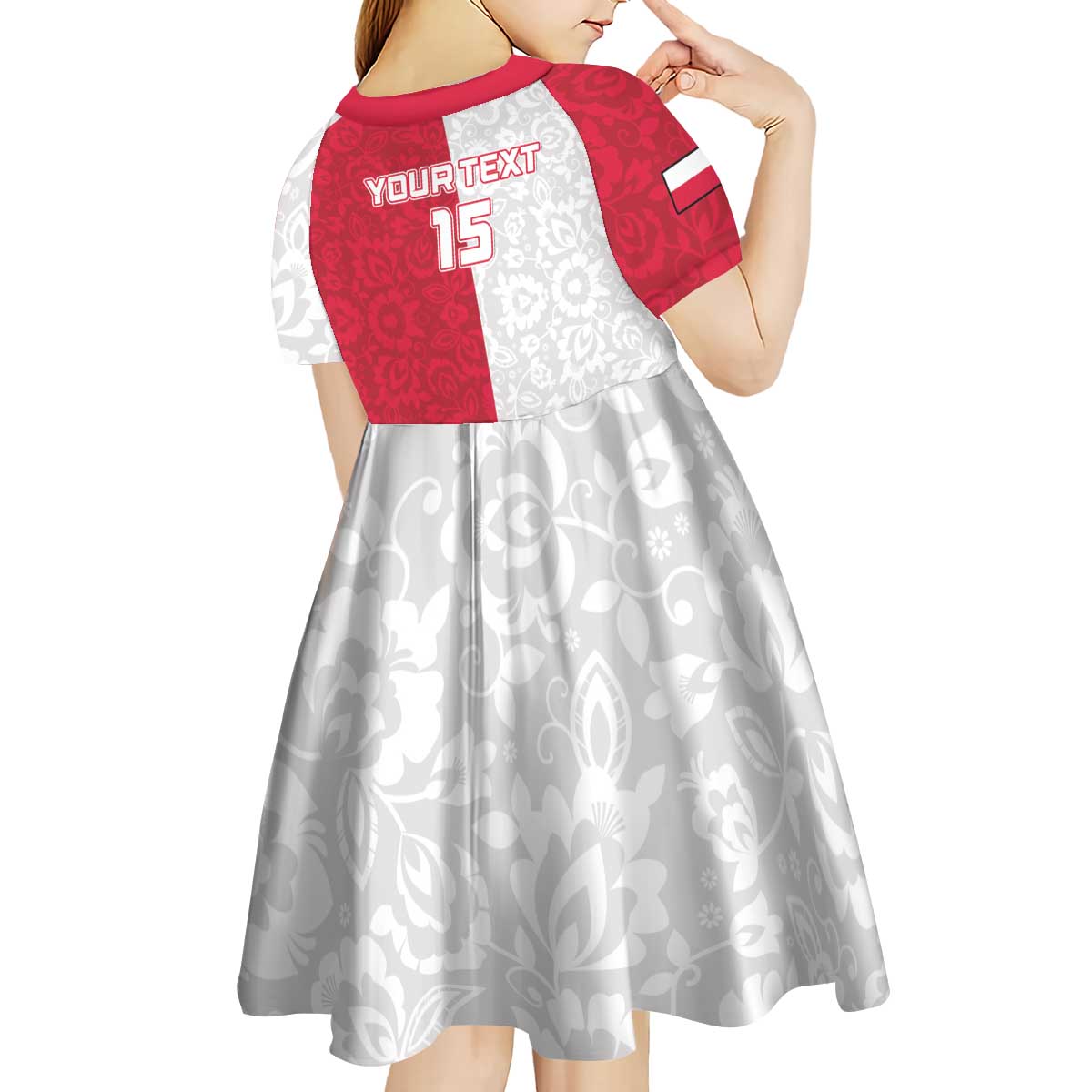 Custom Poland Football Kid Short Sleeve Dress White-Reds Floral Polish Pattern - Wonder Print Shop