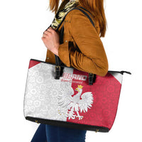 Poland Football Leather Tote Bag White-Reds Floral Polish Pattern - Wonder Print Shop