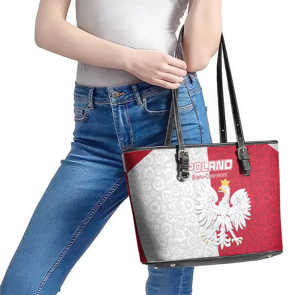 Poland Football Leather Tote Bag White-Reds Floral Polish Pattern - Wonder Print Shop